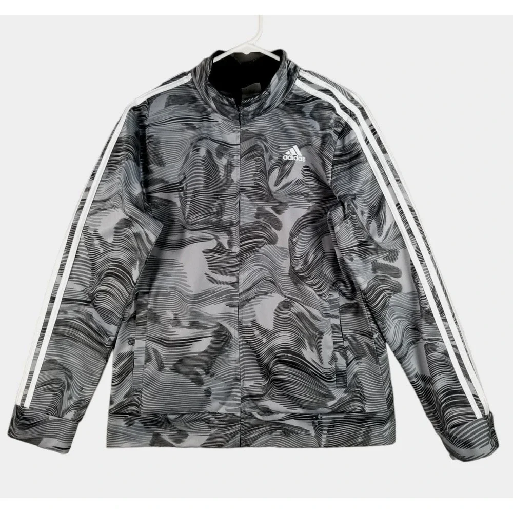 Adidas Camo Tricot Training Jacket Youth XL Full Zip Gray White AG6330 Boy